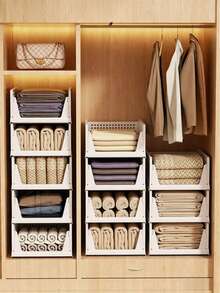 4 piezas Cesta de almacenamiento plegable para cajones, Organizador de armario apilable, Caja de almacenamiento con particiones para armario, gabinete, cocina, baño, Caja de almacenamiento de armario, Divisores de armario e insertos de estantería, Unidad de cajones de armario, Estantería escalonada, Estante de almacenamiento, Gabinete de cocina - Multicolor - Ver 2