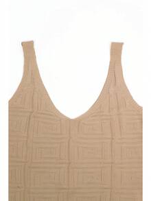 Camiseta sin mangas con cuello en V y textura geométrica para mujer, top corto ajustado para uso diario en verano - Camiseta geométrica - Ver 3