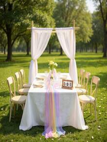 1 Pc Rainbow Gradient Table Runner - Elegant Pastel Pink To Blue Polyester Sheer Fabric, Suitable For Wedding, Holiday, Birthday, Coffee Table And Kitchen Table Decor - Multicolor - View 10