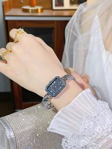 1 pieza Reloj pulsera de mujer con esfera de números romanos y incrustaciones de rhinestones de lujo, adecuado para reuniones sociales, fiestas, uso diario, regalo para vacaciones - estilo3 - Ver 3