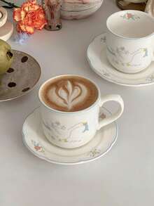 1 pieza Taza de cerámica y 1 pieza Plato de cerámica, con lindo diseño de ganso de dibujos animados, adecuado para el trabajo, la oficina, la cocina y el regreso a la escuela - Multicolor - Ver 5