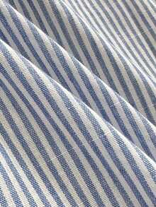Conjunto de camisa casual de verano para mujer con rayas de manga corta y pantalones cortos con bolsillos - Azul y blanco - Ver 4