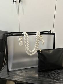 2件套 时尚撞色透明沙滩手提包 女士 - 黑色 - 查看 1