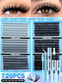 720/684/648pcs Super Dense False Eyelash Set, 8-16mm, 10D-150D Curl, Natural Look, Fluffy & Voluminous, Suitable For Daily Use And Beginners, Mixed Styles For Free Combination - Blue - View 6