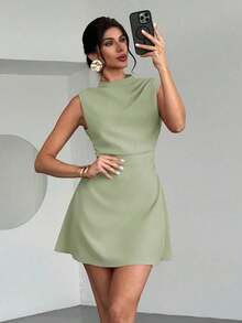 Vestido mini de línea A plisado, elegante, minimalista y romántico para mujer, color rojo, apto para uso diario, ir a trabajar, bodas, fiestas, festivales de música, vacaciones - verde menta - Ver 1