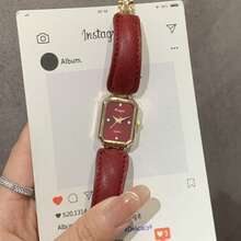 LIANDU LIANDU 女款時尚奢華小眾方型腕錶，紅色PU錶帶＋金色鋼鏈拼接錶帶；紅色錶盤配水鑽刻度石英錶，適合假期、派對、婚禮、開學、聖誕節、感恩節、萬聖節、復活節等場合，送給女性的最佳禮物 - 紅色 - 查看 3