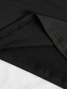 Camiseta Casual de Mujer de Punto con Hombros Caídos, Manga Corta y Cuello Redondo con Estampado Gráfico 'Be Happy Lift Heavy' - Negro - Ver 5