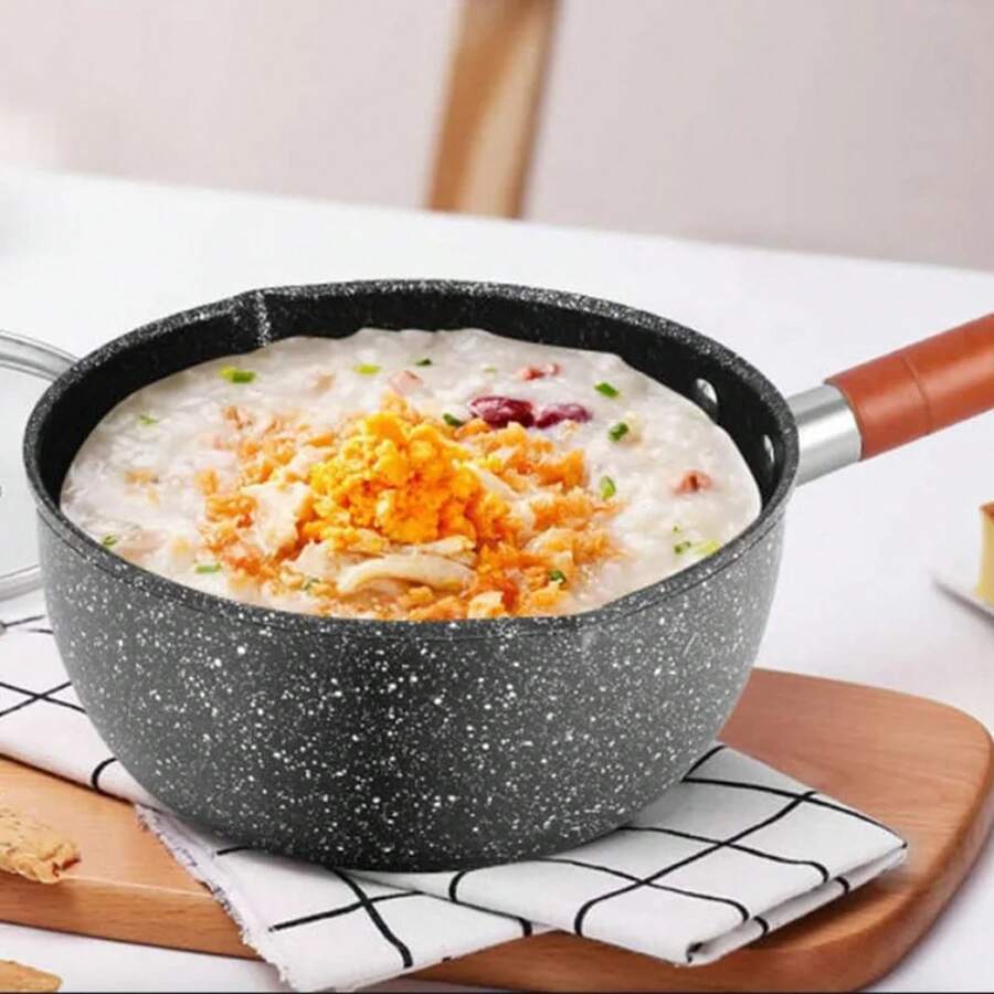 Sartén antiadherente para salsas y sopas con pico vertedor, cuchara para leche, mango de madera, sartén antiadherente de 14 cm para cocina doméstica. - Ver 1