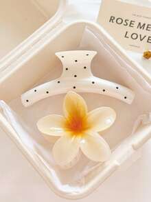 2 Stücke/1 Stück Damen Acryl Weißer Polka Dot Haarspange und Weiß-Gelber Farbverlauf Blumen Haarspange Set, modisch vielseitig, elegant minimalistisch, einfarbige Haarspange, geeignet für täglich, lässig, Party, Strand, Urlaub, Frisur Design, Gesicht/Haare Waschen, Make-up, Kleidung Accessoires, Herbst Mode Haarspange, Herbst Haar Accessoires, Winter Haarspange, Frühling Haarspange, Sommer Haarspange - Verschiedenfarbig - Übersicht 1