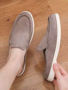 Men's Loafers, Solid Color Unique Design Slip-On Half-Back Loafers Driving Shoes - Brown - View 6
