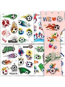 10 Peças Adesivos Temporários de Tatuagem de Comemoração de Torcedor de Futebol Cartoon, À Prova d'Água e à Prova de Suor, Aplicável para Rosto, Braço e Várias Ocasiões - Multicolorido - Visão 1