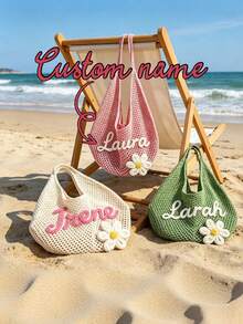 1 pièce Sac fourre-tout personnalisé fait main avec nom enroulé dans une corde, sac de plage, sac cadeau pour demoiselle d'honneur, faveur de mariage, cadeau de enterrement de vie de jeune fille, cadeau de voyage, sac à épaule pour femme, idéal pour les meilleures amies, petites amies ou famille, sac polyvalent, cadeau pour la fête des mères - Multicolore - Voir 5
