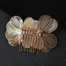 1 chiếc kẹp tóc cô dâu bằng vàng bạc hình hoa, trang sức thủ công phong cách Baroque. - Vàng - Xem 5