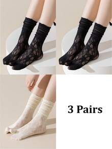 1/3 Pairs Of White Hollow Lace Socks, Spring And Summer Thin Two Toe Socks, Split Toe Socks, Women's Mid Leg Socks, Straight Leg Socks, - Multicolor - View 21
