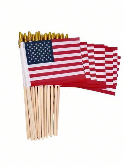 10pcs Mini American Flag Poles, Miniature US Flags, Handheld American Flags/Patriotic Veteran's Day Decor, 4th Of July Independence Day Decor, Memorial Day Decor, Labor Day Decor, Veteran's Day Independence Day Party Favors, Independence Day Party Decorations