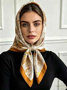 1 chiếc khăn quàng cổ bằng lụa chéo in hoa dành cho phụ nữ, thích hợp để đeo hàng ngày, khăn bandana thanh lịch, dây buộc tóc, dây buộc đầu lý tưởng để làm nổi bật vẻ ngoài của bạn vào mùa đông thu - Màu xanh hải quân - Xem 10