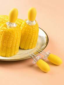 2pcs/4pcs/Stainless Steel Corn Fixers, Suitable For Barbecuing Small Yellow Corn Forks, Boiled Corn Anti-Scalding Devices, Which Are Very Useful. - Yellow - View 6