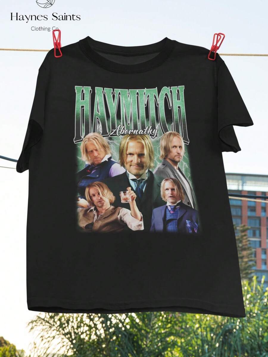Haymitch Abernathy B1Ootleg Vintage T1S1Hirt, Woody HarrelS1on Fans S1Hirt, Woodrow Tracy HarrelS1on S1Hirt, AmeriC1An Actor S1Hirt - 黑色 - 查看 1