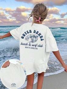 Camiseta de Verano para Mujer con Estampado de Letras y Cuello Redondo, Versátil y Casual.Camisetas Gráficas para Mujer, Top Blanco, Top Negro, Top Rosa, Conjuntos de Vacaciones para Mujer, Camiseta 100% Algodón de 180g - Blanco - Ver 7