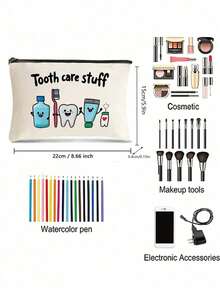 Interesting Dental Care Travel Pouch - "Dental Care Kit" Canvas Bag Includes Toothbrush, Toothpaste Etc. - Fun And Educational Design, Suitable For Boys, Girls And Adults As Office Gift - Multicolor - View 5