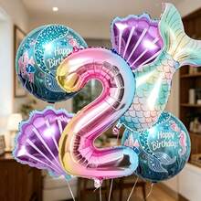 Set mit 8 Luftballons mit Farbverlauf-Zahlen, Meerjungfrauenschwänzen und Muschel-Designs. Perfekt für Geburtstagsfeiern, Themenpartys, Jahrestage, Familientreffen, Poolpartys, Strandpartys, Heimdekoration, Outdoor-Picknicks, Foto-Motive, - Übersicht 14