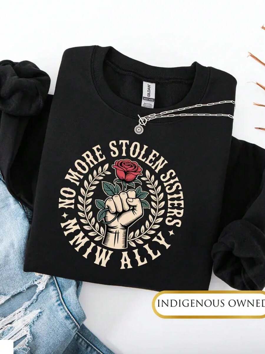 Women's Autumn And Winter Long Sleeved Crew Neck Sweatshirt Indigenous Sweatshirt, Cultural Heritage Graphic Sweatshirt,Native History Hoodie,Social - Black - View 1