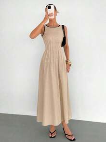 YHHSiren Gaze Nuevo vestido largo de estilo de verano con pliegues en la cintura y silueta evasé para mujeresYHH - Albaricoque - Ver 1