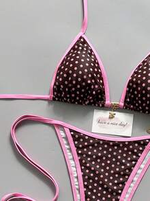 Bộ bikini nữ gợi cảm chấm bi 2 mảnh, cúp ngực tam giác, kiểu dây buộc cổ, thích hợp cho kỳ nghỉ hè 2026, đi biển, dự tiệc. - Nhiều màu - Xem 4