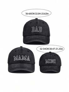 3件套爸爸、妈妈和宝宝刺绣字母DAD MAMA迷你亲子棒球帽，适合全家佩戴，母亲节、父亲节、儿童节皆宜 - 黑色三件套 - 查看 2