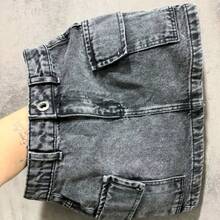 Graphite And Blue Cargo Denim Skirt With Side Pockets. - 深灰色 - 查看 2