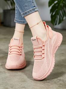 Women's Knit Mesh Slip-On Sneakers, Lightweight Breathable Casual Shoes With EVA Cushion Sole, All-Day Comfortable Walking Shoes For Commute, Travel, Light Sports, Labor Day, Thanksgiving & Back To School - 粉色 - 查看 4