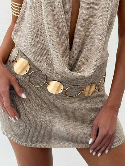 1 pieza Elegante cinturón de cadena geométrica minimalista y redonda, adecuado para el uso diario de las mujeres, festivales de música, vacaciones, fiestas, regalo de joyería