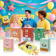SpongeBob SquarePants 3个卡通人物主题纸质礼品袋，适合节日派对装饰，是赠送朋友的完美小礼物。 - 彩色 - 查看 3