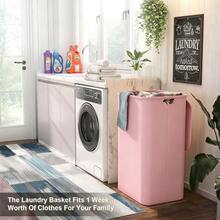 Free Shipping - 100L Aesthetic Hamper Laundry Basket, Pink Laundry Hamper With Lid Cover - Sturdy Tall Bamboo Laundry Basket Clothes Organizer - Aesthetic Bedroom Fabric Bin - Big Bathroom Dirty Clothes Hamper, Clothes Basket Laundry, Dirty Clothes Basket - 粉色 - 查看 3