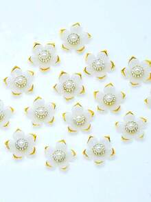 100/50pcs 25mm Gold Rimmed Rhinestone 5-Petal Flower DIY Decoration, Suitable For Jewelry, Shoes, Clothing, Bags, Gifts - White - View 8