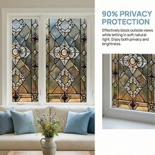 1/4pcs Colorful Floral Pattern Glass Window Film, Retro Static Cling Privacy Glass Sticker, Removable Decorative Sticker For Home, Living Room, Bathroom, Office - Retro Floral Window Stickers - View 12