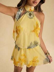 Vestido casual de verano para mujer de unicolor con hombros descubiertos - Amarillo - Ver 5