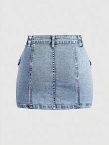 Minifalda de mezclilla cargo con bolsillo tipo flip de moda callejera casual de verano para mujeres - Azul - Ver 2