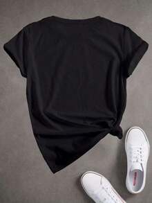 Women's T-Shirt - Casual Short Sleeve T-Shirt With Round Neck And Geometric Design, With The Slogan "40& Fabulous", Medium Elasticity, Machine Washable, For Spring And Summer, Ladies' T-Shirts, Summer Casual Clothing. - 黑色 - 查看 2
