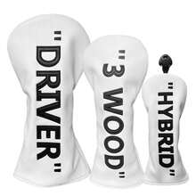 White With Black PU Leather Golf Wood Club Headcover, Premium Golf Accessory Suitable For All Brands - Multicolor - View 3