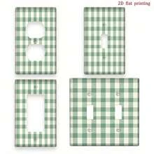 1 tấm ốp ổ cắm điện in 2D họa tiết kẻ caro xanh lá cây, bền chắc, dùng được cả trong nhà và nơi công cộng, dễ lắp đặt, thiết kế phẳng 2D. - A - Xem 1