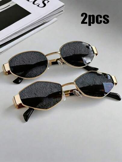 1 Set incluye una combinación de gafas de moda de verano con montura redonda y romboidal, gafas decorativas con montura metálica retro ovalada, poligonal y triangular, unisex para fotografía callejera, transporte y decoración