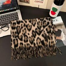 Thick Cashmere Scarf With Leopard Print And Fringe, Perfect For Autumn And Winter 220G - 米黃色 - 查看 4