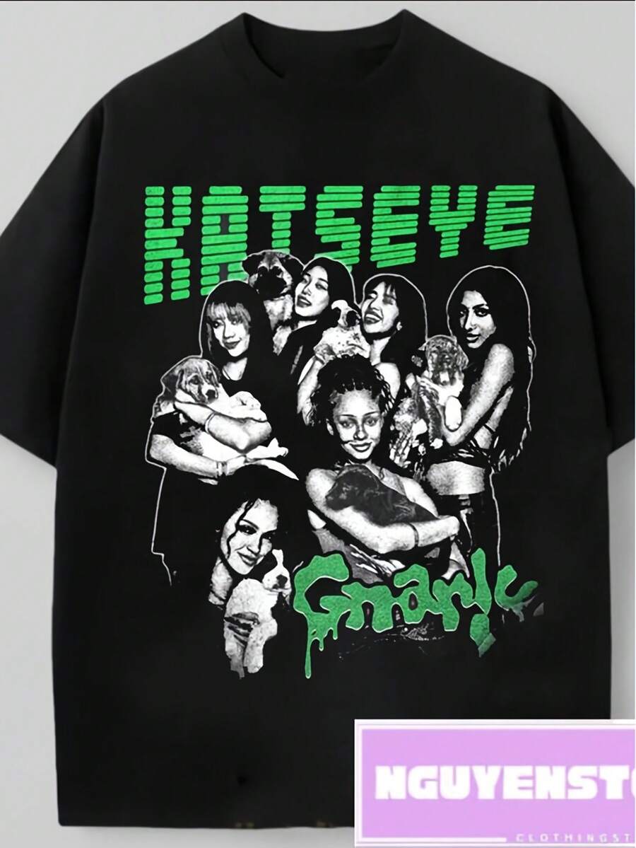 Camiseta Gráfica Kat Eye Everything'S Gnarly | Camiseta de fan de grupo de chicas populares, ropa urbana de moda, estética de música pop Y2K, cuello redondo, corte regular. - Negro - Ver 1