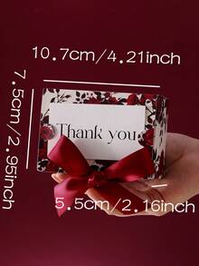 15pcs Rose Themed Thank You Card Gift Box Set, Pink Floral Pattern With Black Ribbon, Party Favor & Return Gift Packaging, Holiday Decor, Metal Commemorative Card, Celebration Theme Design - View 6