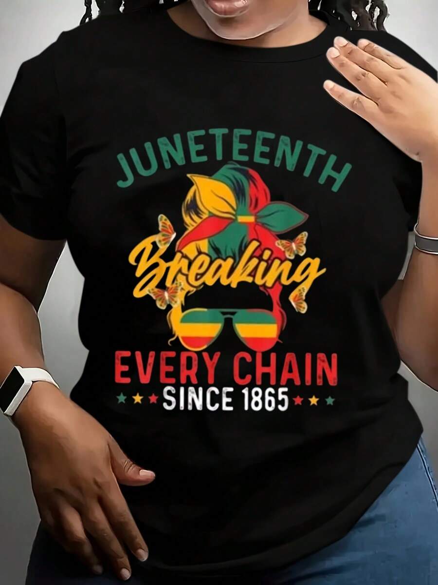T-Shirt Juneteenth Breaking Every Chain Since 1865 Hat And Sunglasses Design Celebrating Freedom And Independence For Juneteenth Festival Wear For Women And Men Casual Streetwear Party Outfit 220g - màu đen - Xem 1