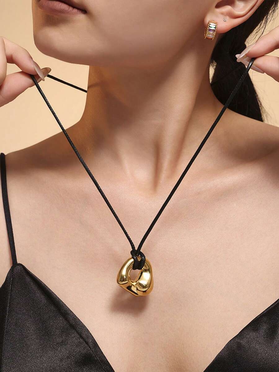 1件高品质不对称几何极简钛钢项链，适合日常通勤穿搭 - 彩色 - 查看 1