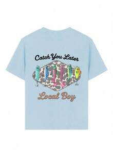 Tween Boy Casual Graphic Print Crew Neck Short Sleeve T-Shirt, Summer Top - Baby Blue - View 8