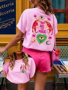 Camiseta de mujer, camiseta gráfica de manga corta de estilo casual de calle, top de verano lindo - Rosa 4 - Ver 4