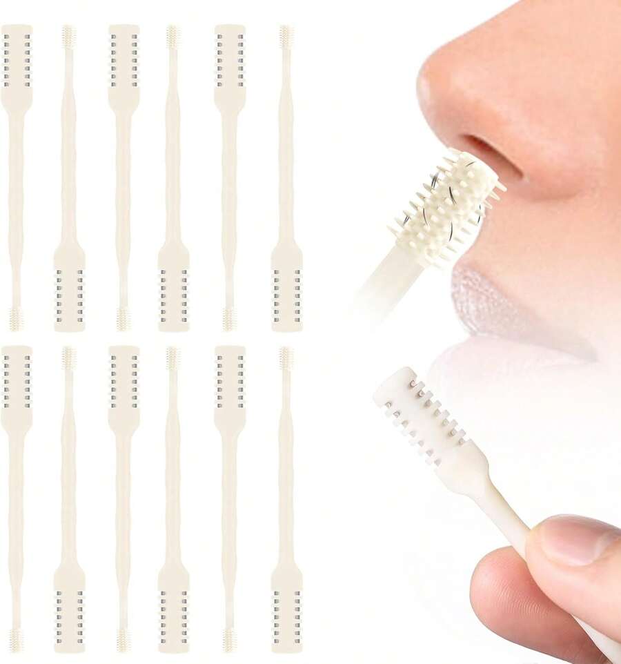 Chemailon 12 Pcs 2-In-1 Nasal Cutter, Upgrade Double Sided Nose Knife,360° Nostril Hair Remover Tool, Nasal Hair Cutter Mini Travel Essentials For Men Women, With Soft Cleaning Brush - White - View 1
